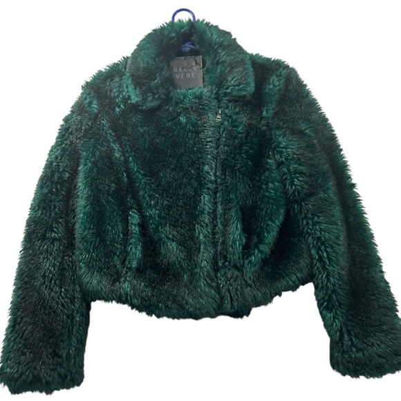 Belle Vere Jackets & Blazers - BELLE VERE | Emerald Green Faux Fur Moto Jacket (XS)